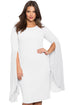 Sexy White Pleated Flare Sleeve Plus Size Dress